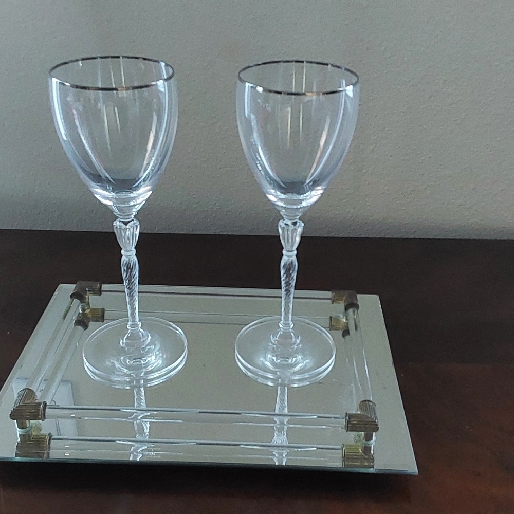 Royal Doulton Oxford Platinum Elegant Crystal Wine Glass Set with Silver Rim Set